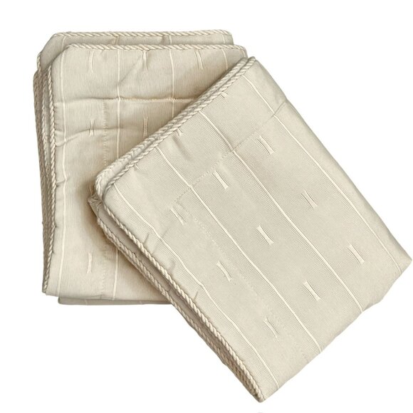 Pillow Shams 1 Pair King Size Cream Subtle Striped Pattern Corded Edge - Picture 5 of 8